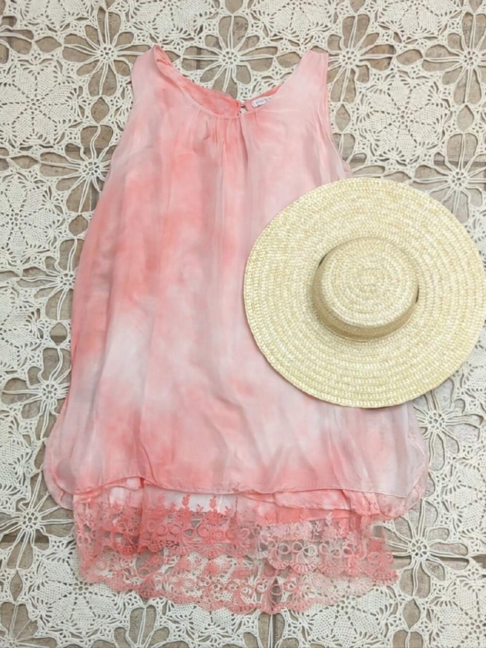 Made In Italy Silk And Lace Gradient Tie Dye Tunic Dress
